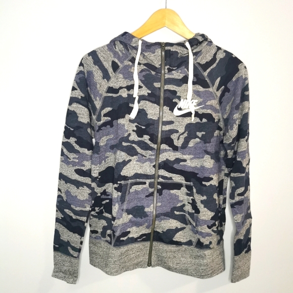 NIKE Camo Blue & Grey Zip Up Hooded Sweater Size Medium - Picture 1 of 8